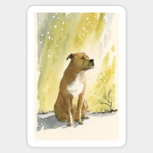 A pitbull terrier on a snowy winter's day Sticker